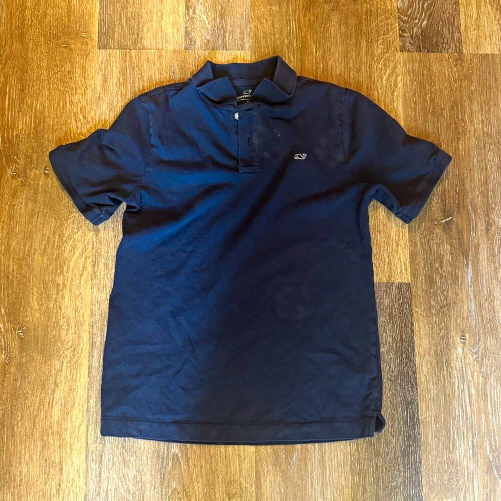 Vineyard Vines Teens Navy Solid Short Sleeve Polo Whale Logo Knit M